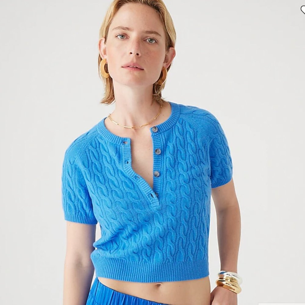 Cashmere cable-knit henley T-shirt